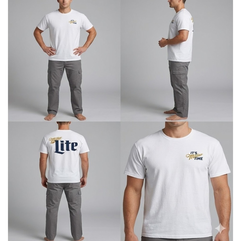 VTG Tultex Crewneck T-Shirt Mens L White Miller Lite It's Miller Time Graphic